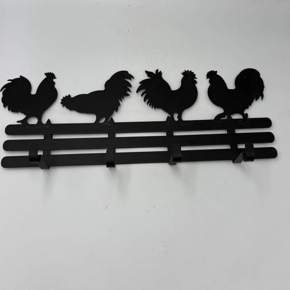 Unbranded Rooster Wall Hook Rack‎ Home Black Metal Farmhouse Decor 4 Hooks